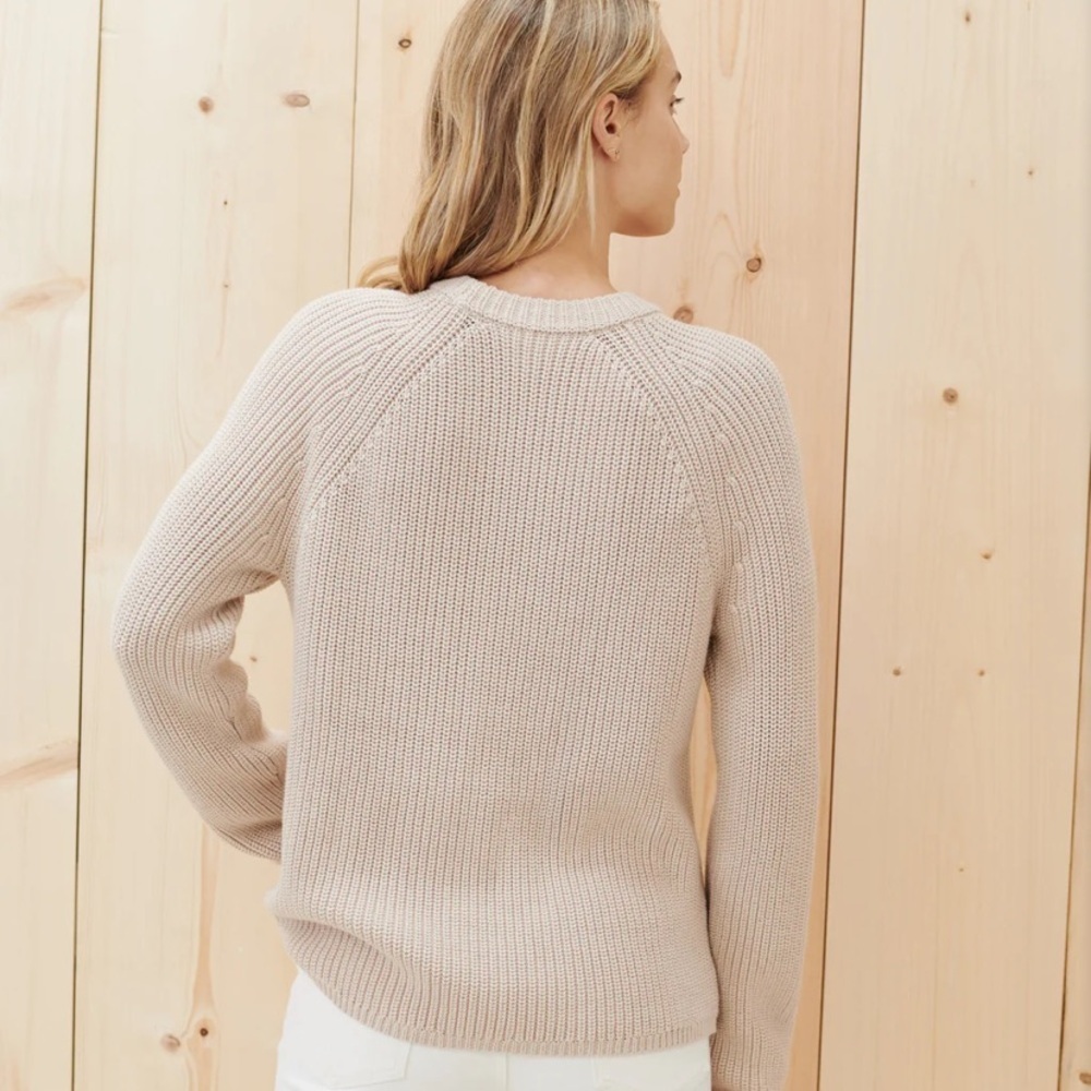 Jenni Kayne Cotton Fisherman Crewneck Knit Sweater Oatmeal - Picture 9 of 10